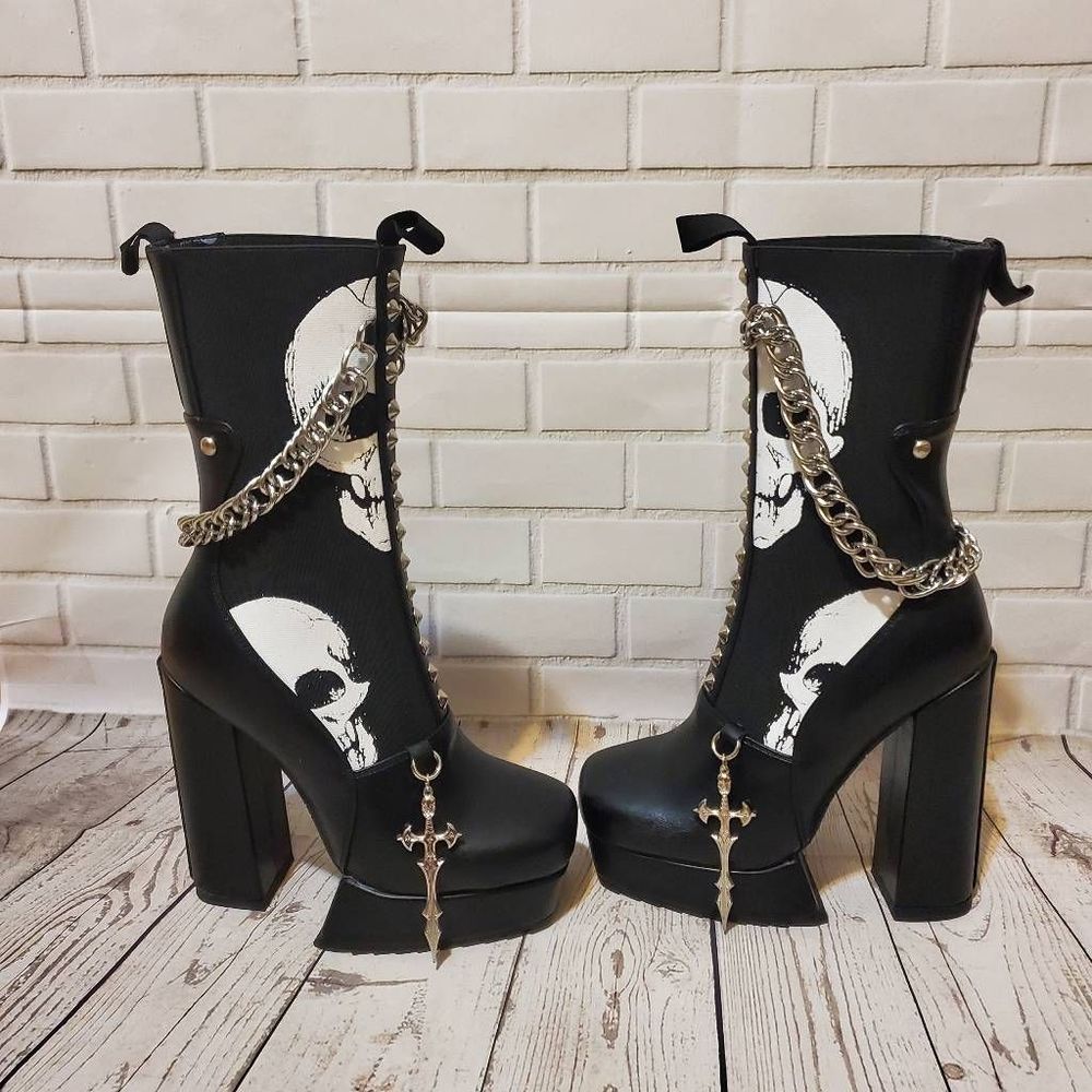 Dolls Kill Lamoda Goth Emo Skull Moonfall Platform Ankle Boots Sz 5